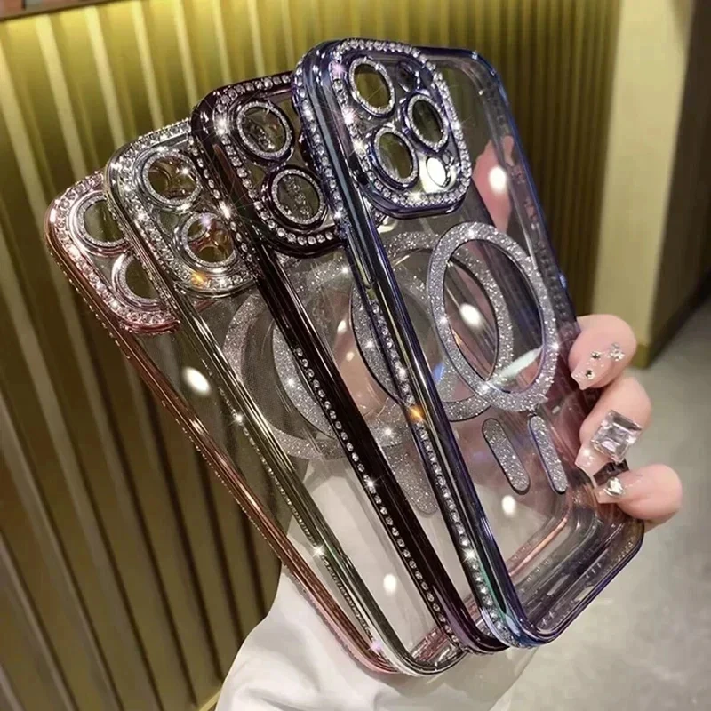 Fashion Glitter Diamond Clear Phone Case For iPhone 15 14 13 12 11 Pro Max 15 Plus Magnetic For Magsafe Wireless Charge Cover phone case iphone case magnetic wireless charging case phone protector cover magnetic case magsafe case ipod cover case