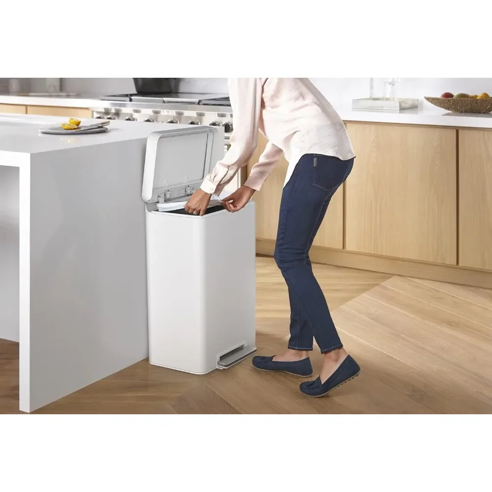 KOHLER K-20940-STW Kitchen Trash Can, 13 Gallon Step Trash Can with Quiet-Close Lid and Hand Free Foot Pedal