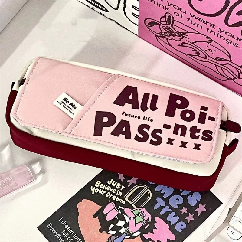 Aesthetic Pencil Case Letter Print Ins Style Makeup Bag for Girls Large Capacity School Stationery Organizer Bag