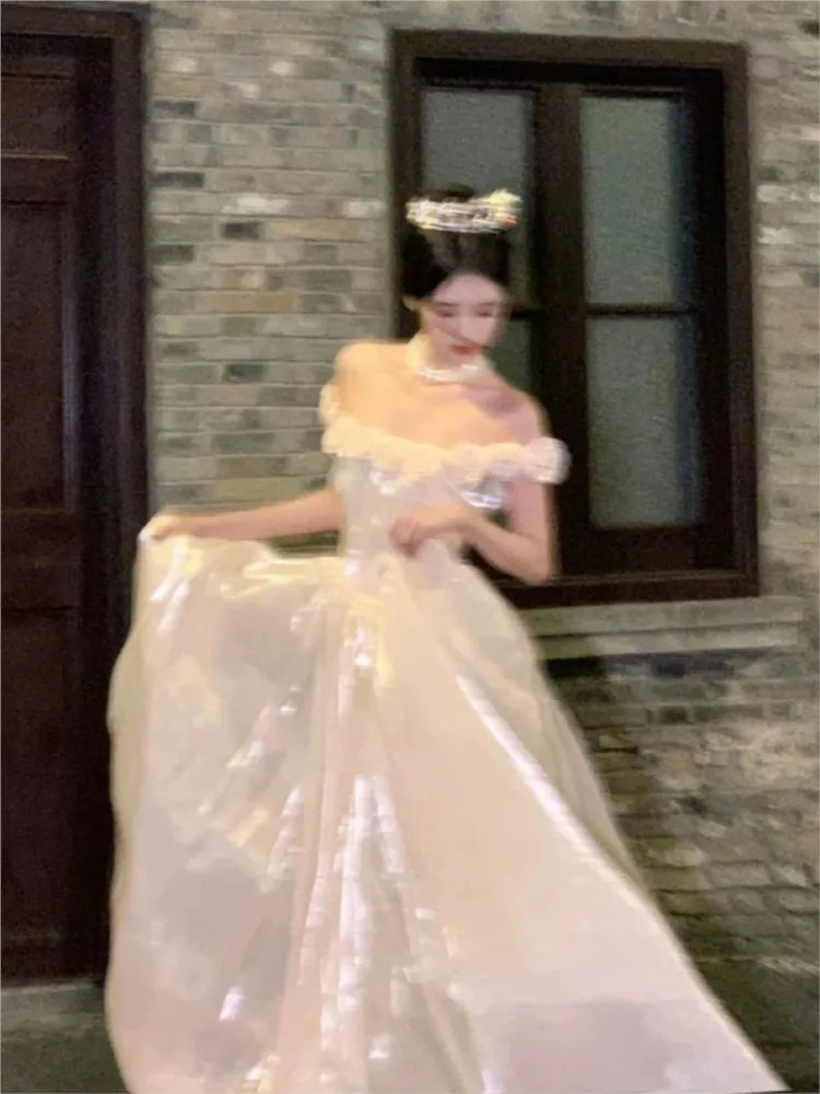 

Morning Gowns Women's Bride Engagement Formal Dress Niche Toast Temperament off-Shoulder Tube Top