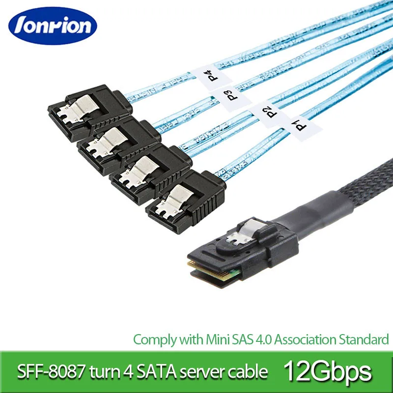 SAS SATA Cable Mini-SAS SFF-8087 To 4 SATA Cable Mini SAS 4i SFF8087 36P To 4 SATA 7P Cable 12Gbps 1/0.5M Hard Drive Data