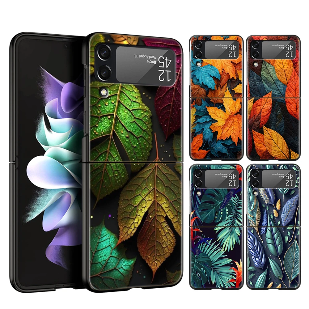 Bunte Blätter harte PC-Handy hülle für Samsung Galaxy Z Flip 5 4 3 schwarze Abdeckung für Galaxy Z Flip 6 faltbare stoß feste Hülle Capa