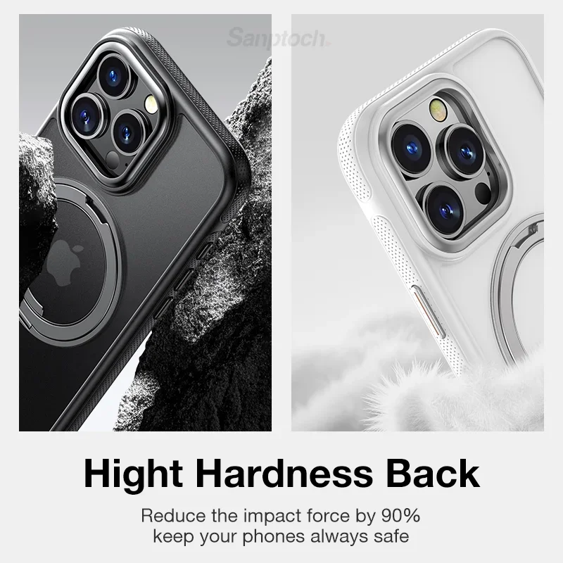 Magnetic Matte Shockproof Phone Case with 360° Rotating Ring Stand