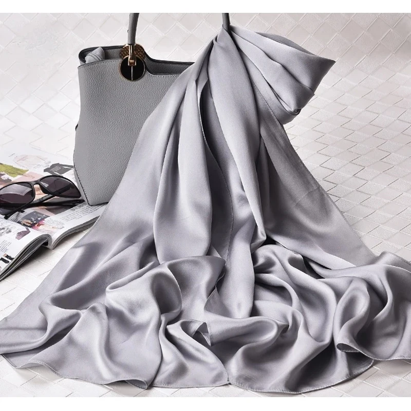 Silk Hijabs for Women Luxury Solid Bandana Ladies Designer Long Headscarf Muslim Hijab Scarves Plain Color Foulard Femme 180cm 2