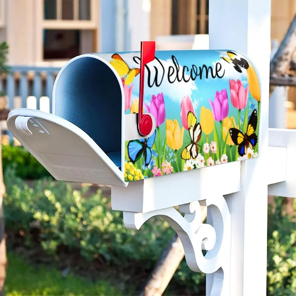 Cute Christmas Snowman Mailbox Cloth Printed Flower Winter Gnomes Mailbox Tube Cover DIY Magnetic Email Cover Garden Decoration