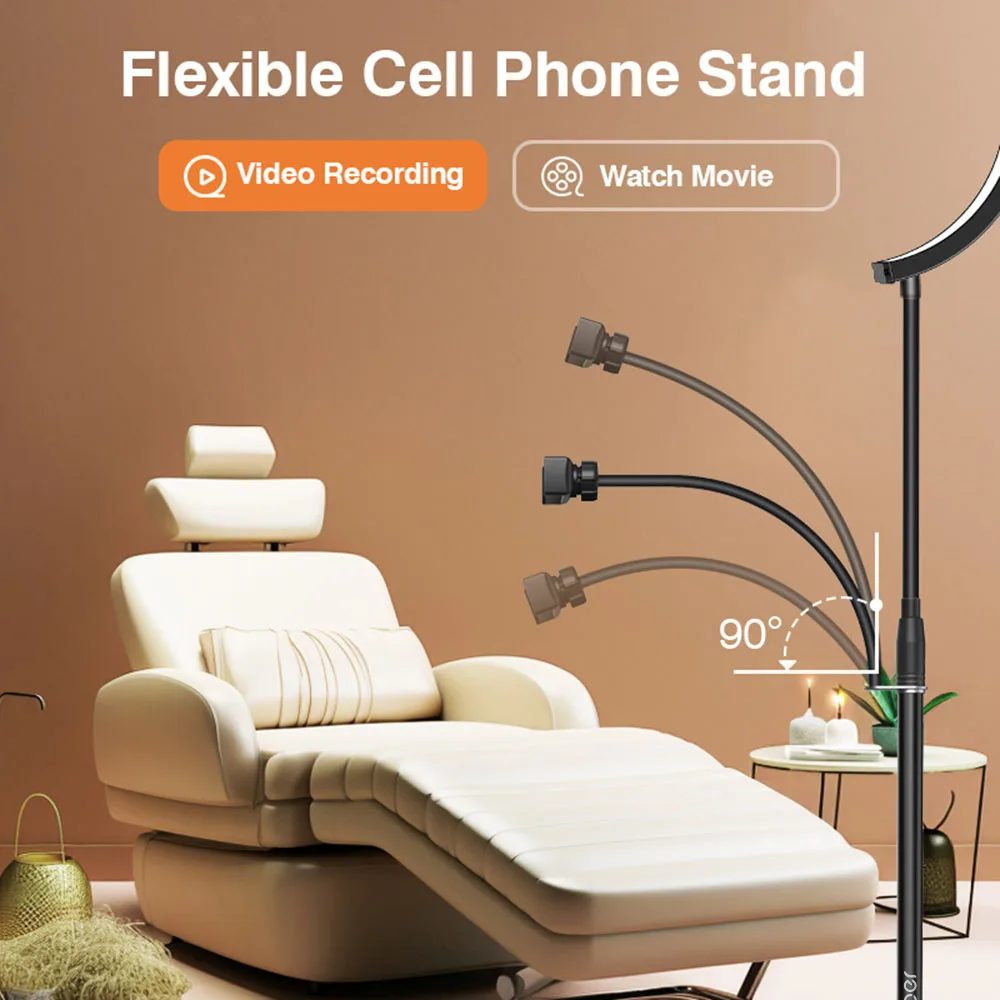 【New】LED Video Light 3200K-5600K Bi Color Temperature Dimmable Floor Light with Phone Holder Remote Control