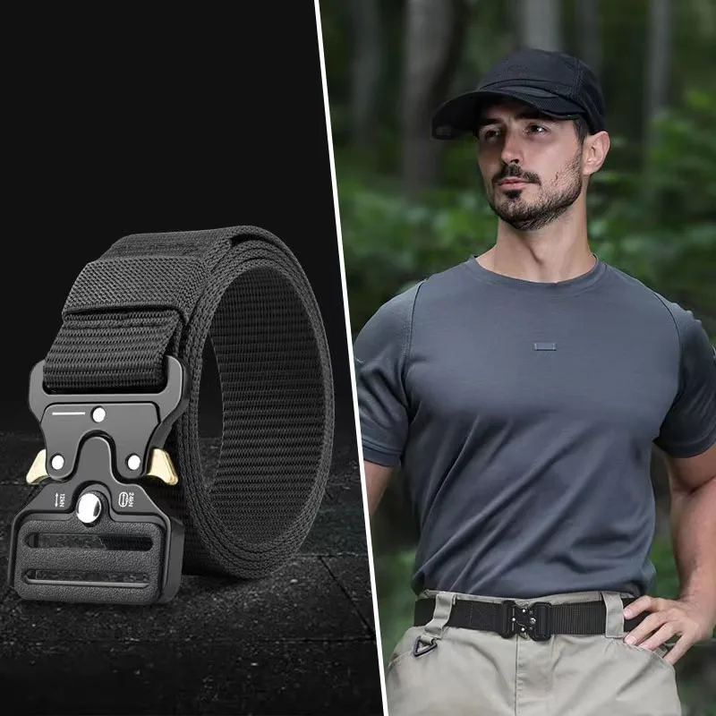 2PCS Genuine Metal Tactical Belt Quick Release Magnetic Buckle Military Black Belts Soft Real Nylon Sports Luxury Accessories premium quick release tactical belt durable nylon sports accessory outdoor belt for men and women classic timeless