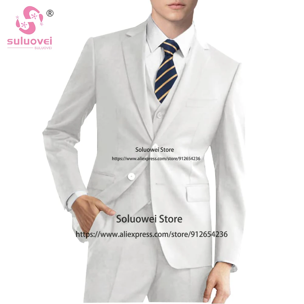 Classic Solid Slim Fit Suits For Men Custom Made 3 Piece Jacket Vest Pants Set Formal Groom Wedding Tuxedo Costume Homme Mariage