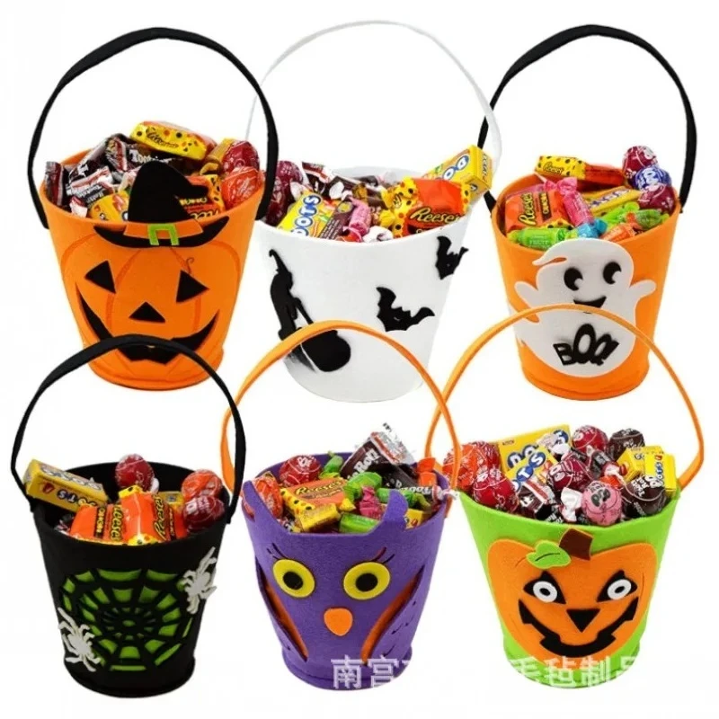 Candy Bag Felt Cloth Candy Bag Skull Bat Tote Pumpkin Bag Halloween Candy Gift Storage Supplies Halloween Suppliers 사탕 주머니