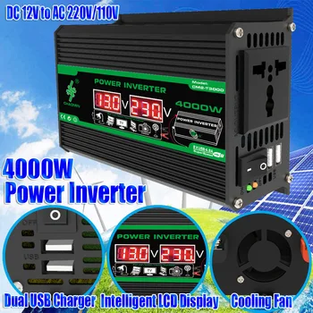 4000W DC 12V ถึง AC 110/220V Dual USB จอแสดงผล LCD อินเวอร์เตอร์พลังงานแสงอาทิตย์แบบพกพาพาวเวอร์แบงค์รถแปลงสำหรับแคมป์ปิ้ง RV ปลั๊กสากล 1