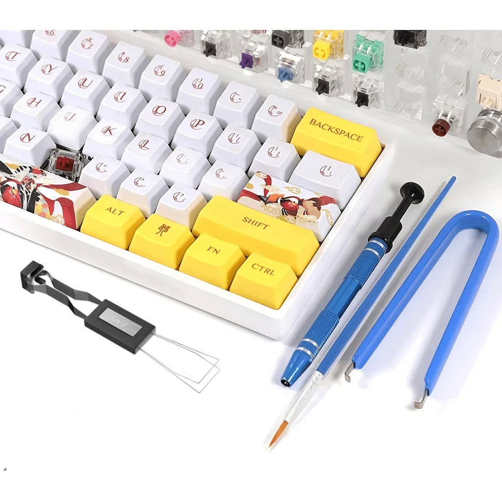 Mechanical Keyboard Lube Switch Puller Kits 4PCS with Keycap Puller Switch Stem Holder Brush