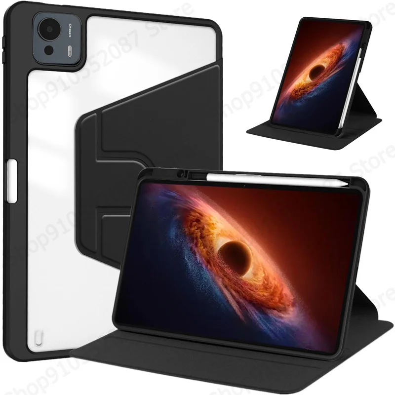 Elegant 360° Rotating Acrylic Tablet Case with Pen Holder - Clear and Durable Protective Cover