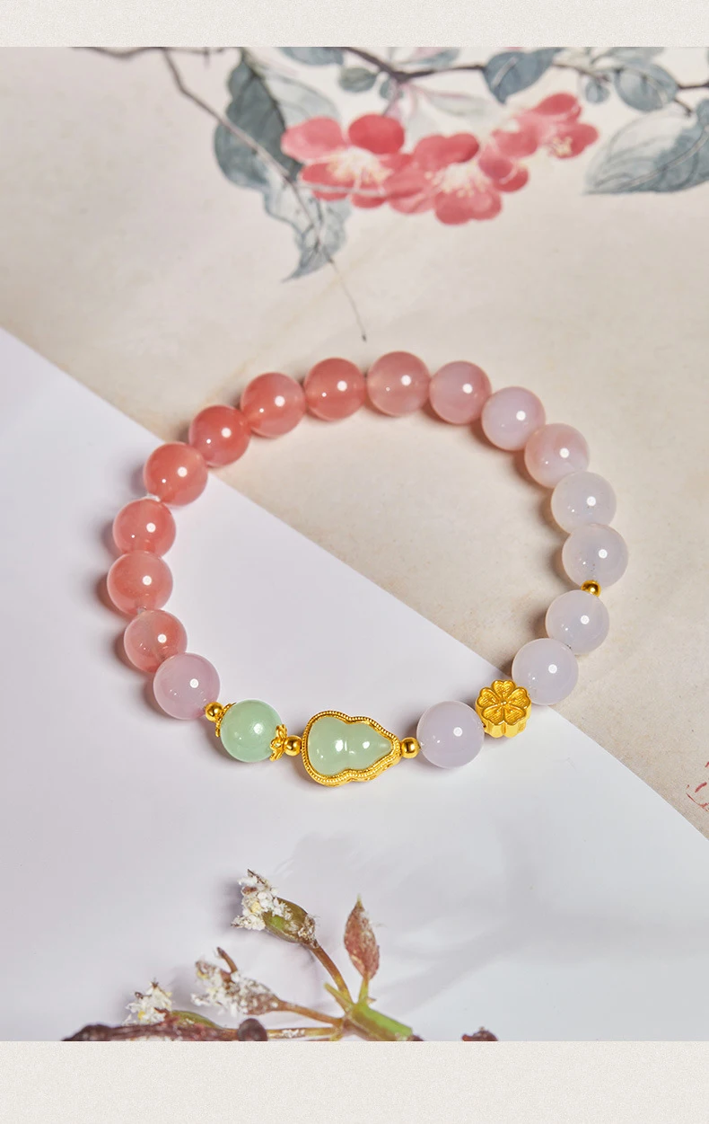 Glückliche Nachahmung von Hotan Jade Zinnober Rot Gold Farbe Perle Naturstein Perlen Armband für Frauen Armband Party Glück Geschenk – Detail 7