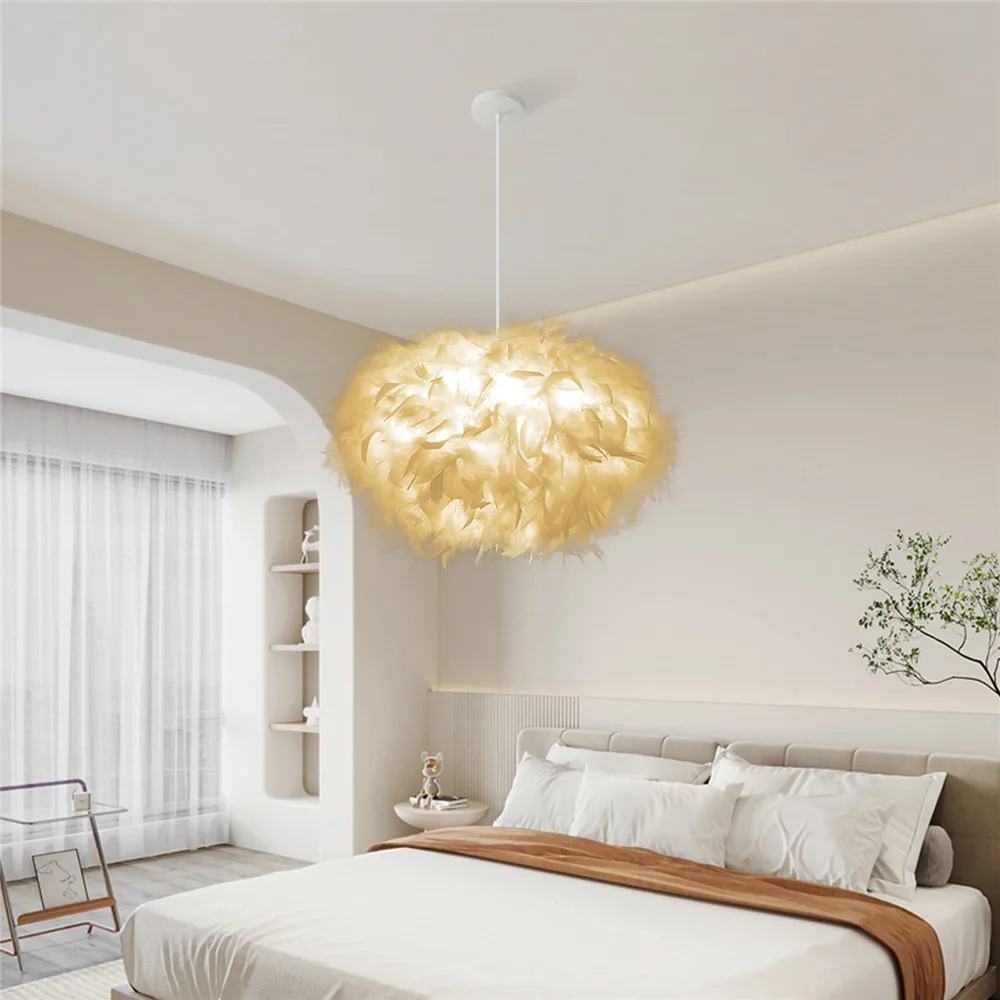 Modern Pendant Ceiling Light LED E27 Fairy Feather Droplight for Bedroom Study Room Decoration Chandeliers Hanging Lamp 110-220V