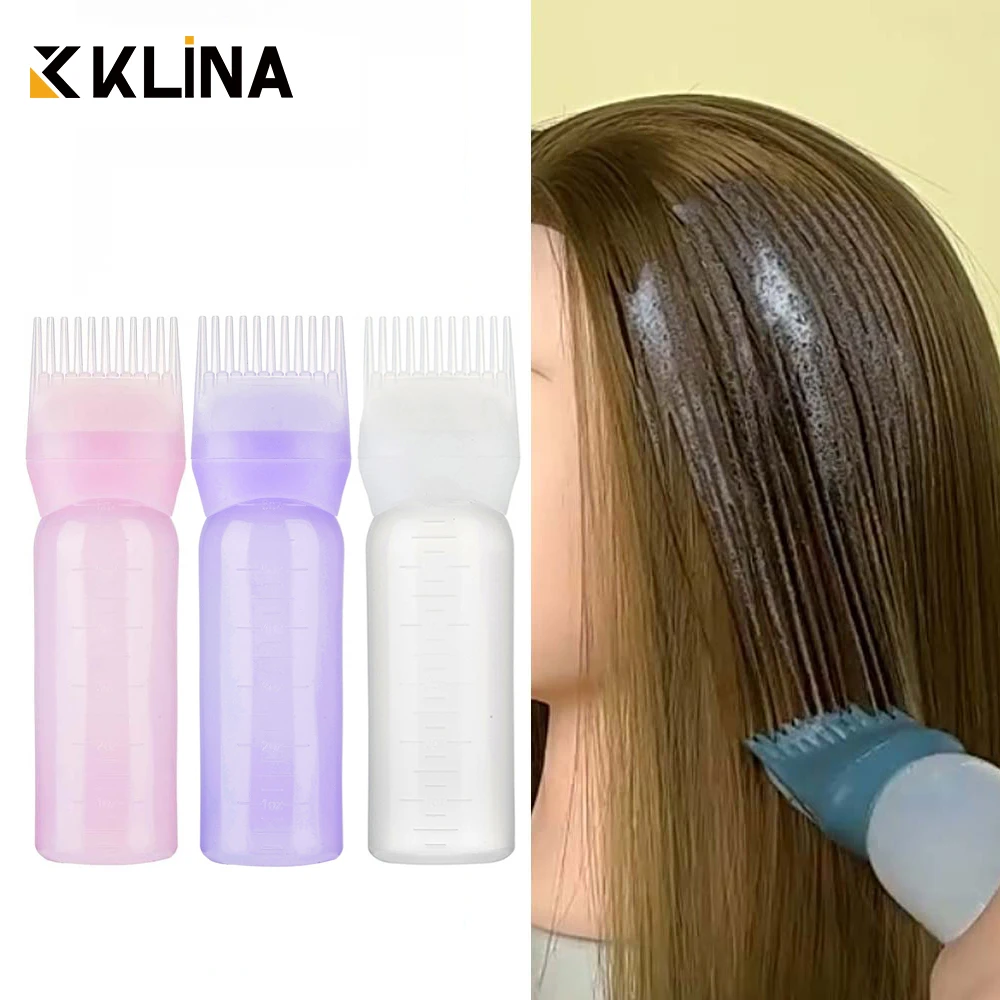 KLINA 120ml Hair Root Comb Applicator Bottle Hair Color Oiling Dye Brush Squeeze Bottles For Styling ABS Refill Container hair oil applicator bottle hair dye applicator bottle hair dyeing bottle hair dye bottle scalp applicator comb