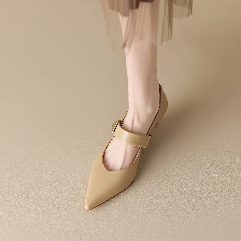 Mary Jane Shoes Women's 2023 New Spring Shallow Cut Single Shoes Casual Slim Heel Women's Mid Heel Korean High Heel Shoes