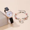 Personalized Cat Pu Leather Children's watch 3 Colors Cartoon Wristwatch For Student Girls Gift With Bracelet 3