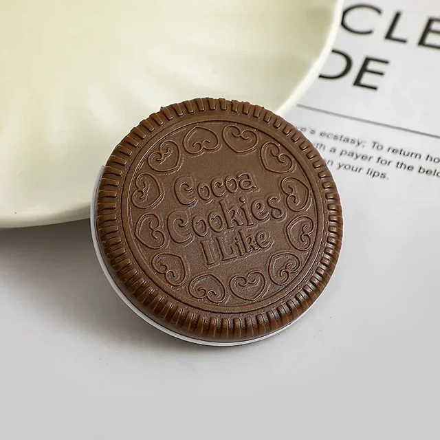 Miroir de maquillage rond pliant Biscuit au chocolat Ins Kawai miroirs de poche extérieurs femmes petit miroir de cacao avec peignes café noir 6