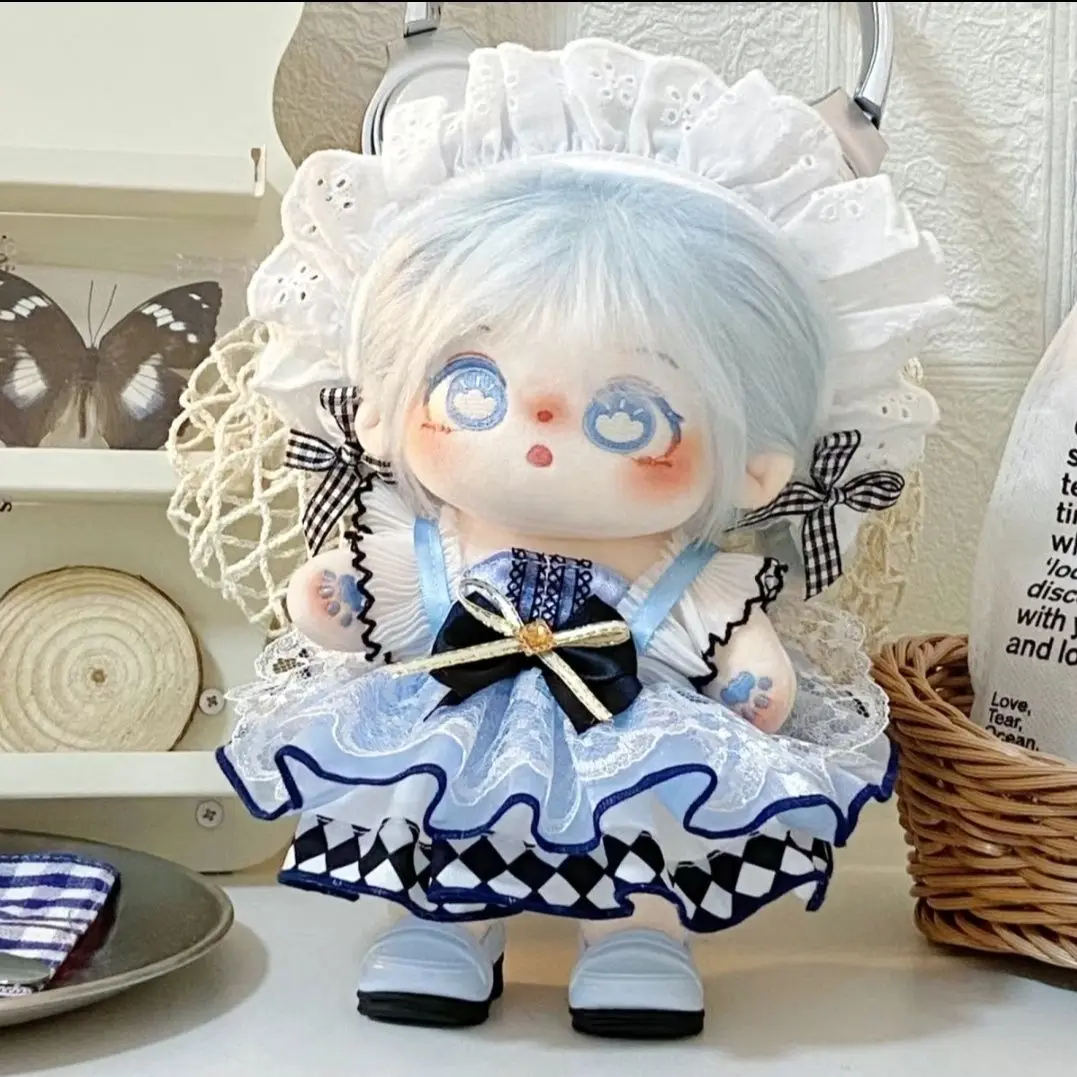 20 cm Puppenkleidung, süßes Dienstmädchen-Outfit-Set, Baumwoll-Plüsch-Puppenkleidung, Kawaii-Kostüm für 20 cm große Plüschtiere, handgefertigte Puppenzubehör – Detail 4