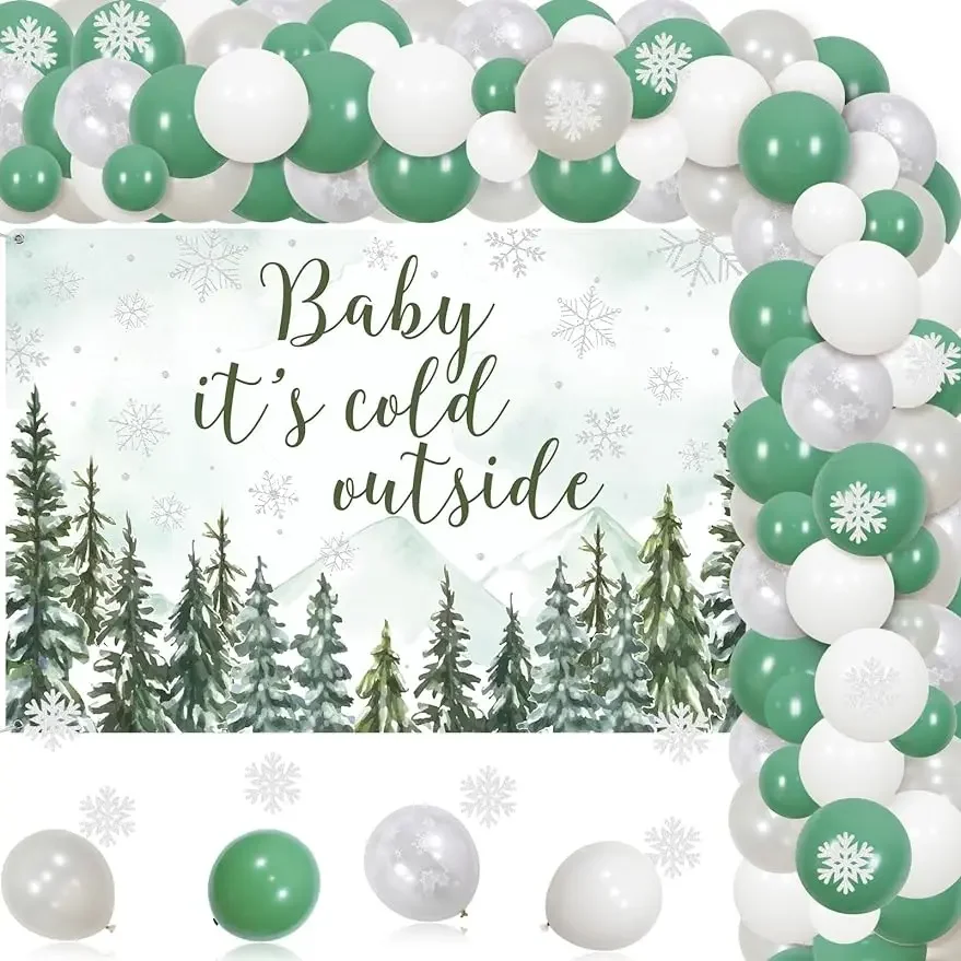 

KREAT4JOY Winter Forest Baby Gift Decoration, Sage Green Snowflake Balloon wreath Arch Set Winter Forest Baby Gift Decoration