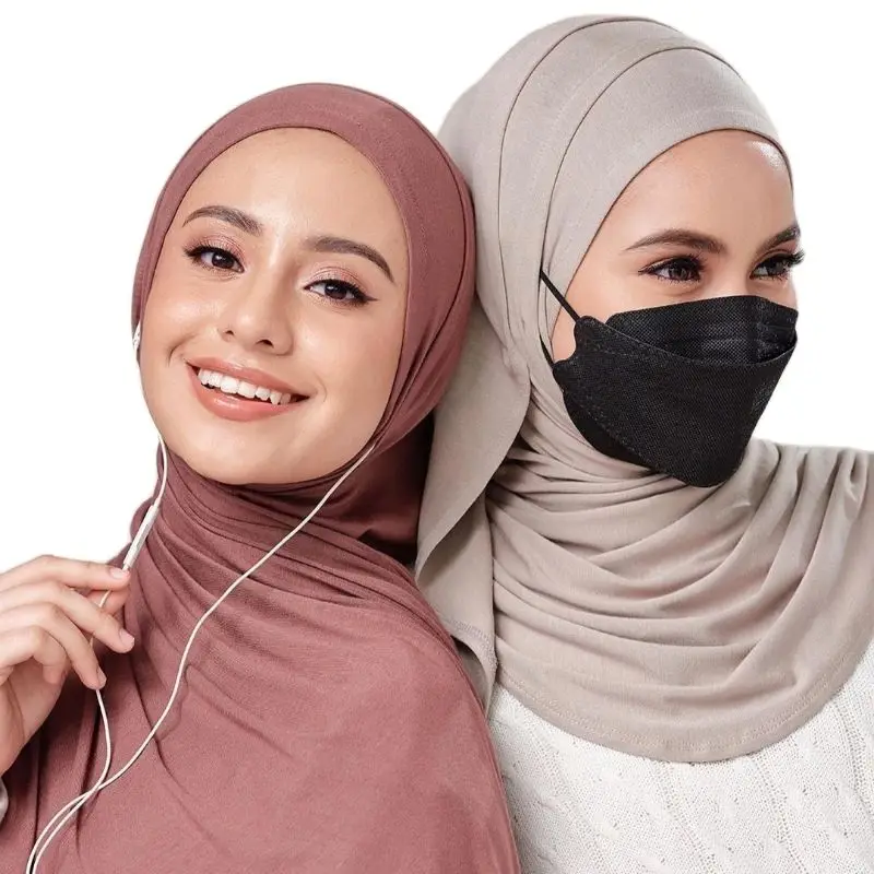 

Muslim Women Premium Instant Cotton Jersey Hijab Scarf Jersey Hijabs Scarves With Ear Hoop Pinless HeadScarves