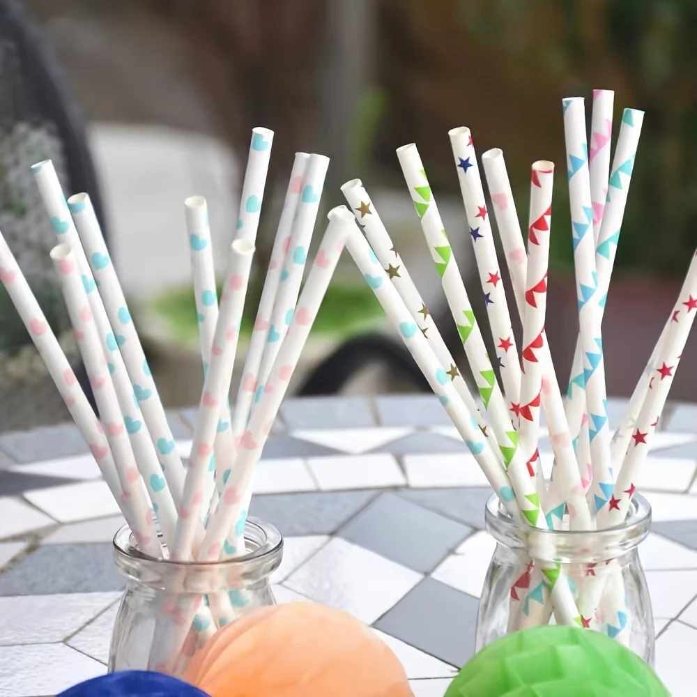 100-Pack EcoParty Heart Printed Paper Straws Multicolor Drinking Straws for Parties Weddings Anniversaries