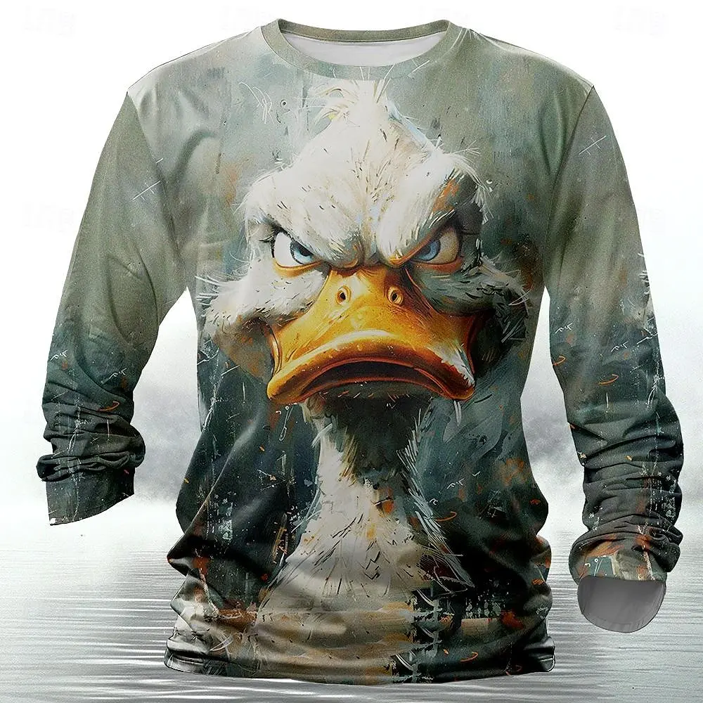 Funny 3D animal print men’s hip hop Harajuku streetwear cotton long sleeve T-shirt – CyberStreetOne duck