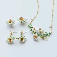  Elegant Enamel Flower Earring Necklace Fashion Women Jewelry Accessories Good Gift 