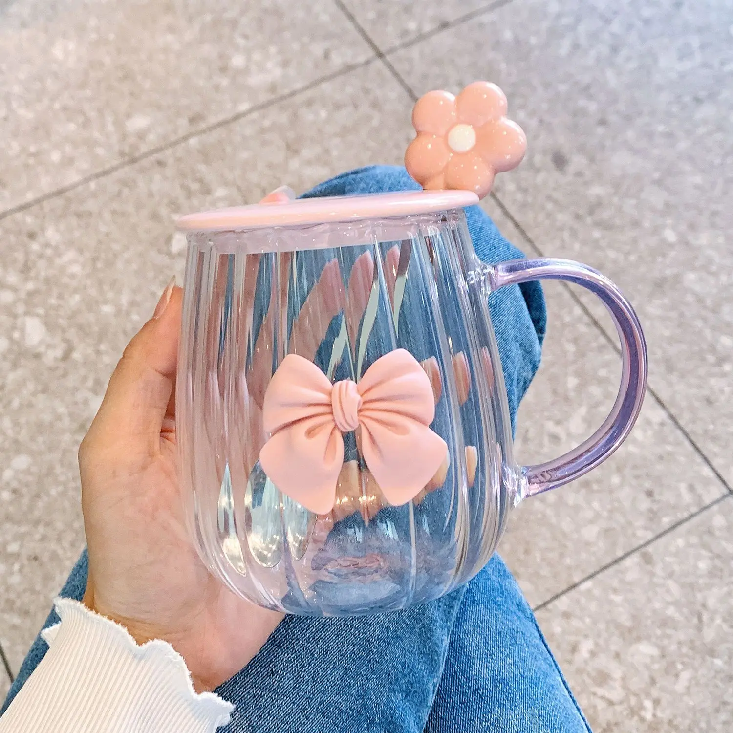 

High-value summer cup with lid and spoon glass cup heat-resistant mug girls' office coffee cup
