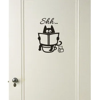 Cute Cat Shh Toilet Removable Art Vinyl Mural Home Room Decor Wall Stickers Waterproof Stickers Fashion Warm Stickers Muraux 4