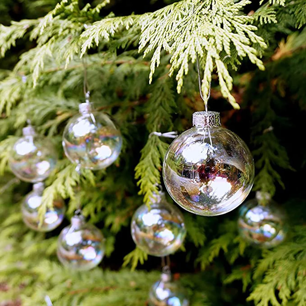 

Transparent Ball 12Pcs Iridescent Glass Baubles Balls Clear Plastic Ball for Christmas Tree Ornament DIY Decoration