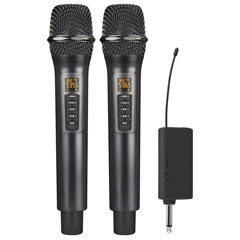 

Wireless Microphone 2 Channels UHF Dual Handheld Dynamic Microphone Mic Recording Karaoke Stage Church Party School Show