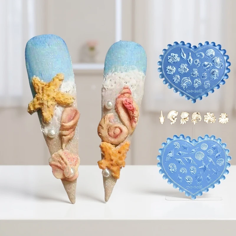 1pcs 바다 테마 바다 쉘 금붕어 불가사리 체리 딸기 3D 아크릴 네일 금형 네일 장식 DIY 실리콘 매니큐어 금형