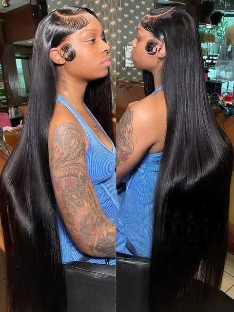 100% Human Hair 30 40 Inch Bone Straight 13x6 HD Transparent Lace Frontal Wig Black 13x4 Lace Front Wigs Brazilian Pre Plucked 2