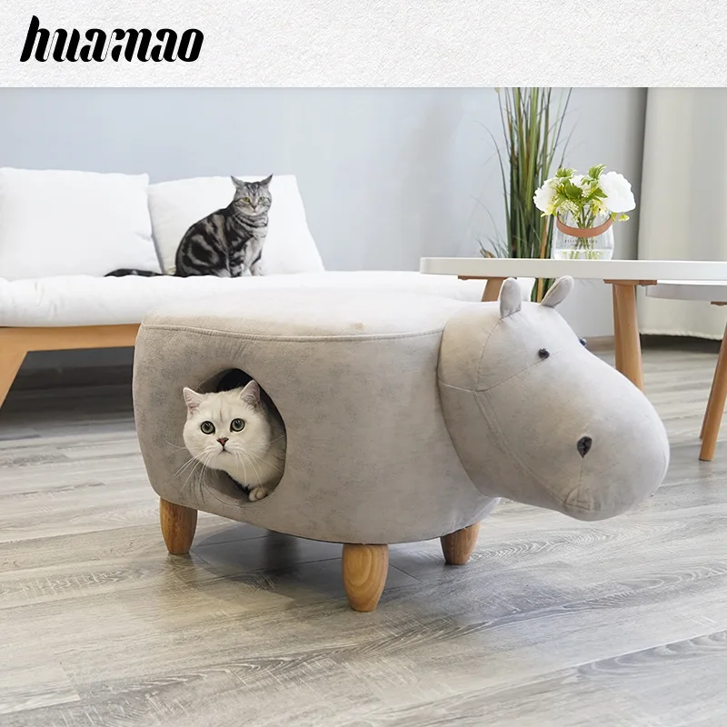 

Pet nest kennel cat house semi closed solid wood foot board PU skin pet supplies kitten house adults can sit cat home goods