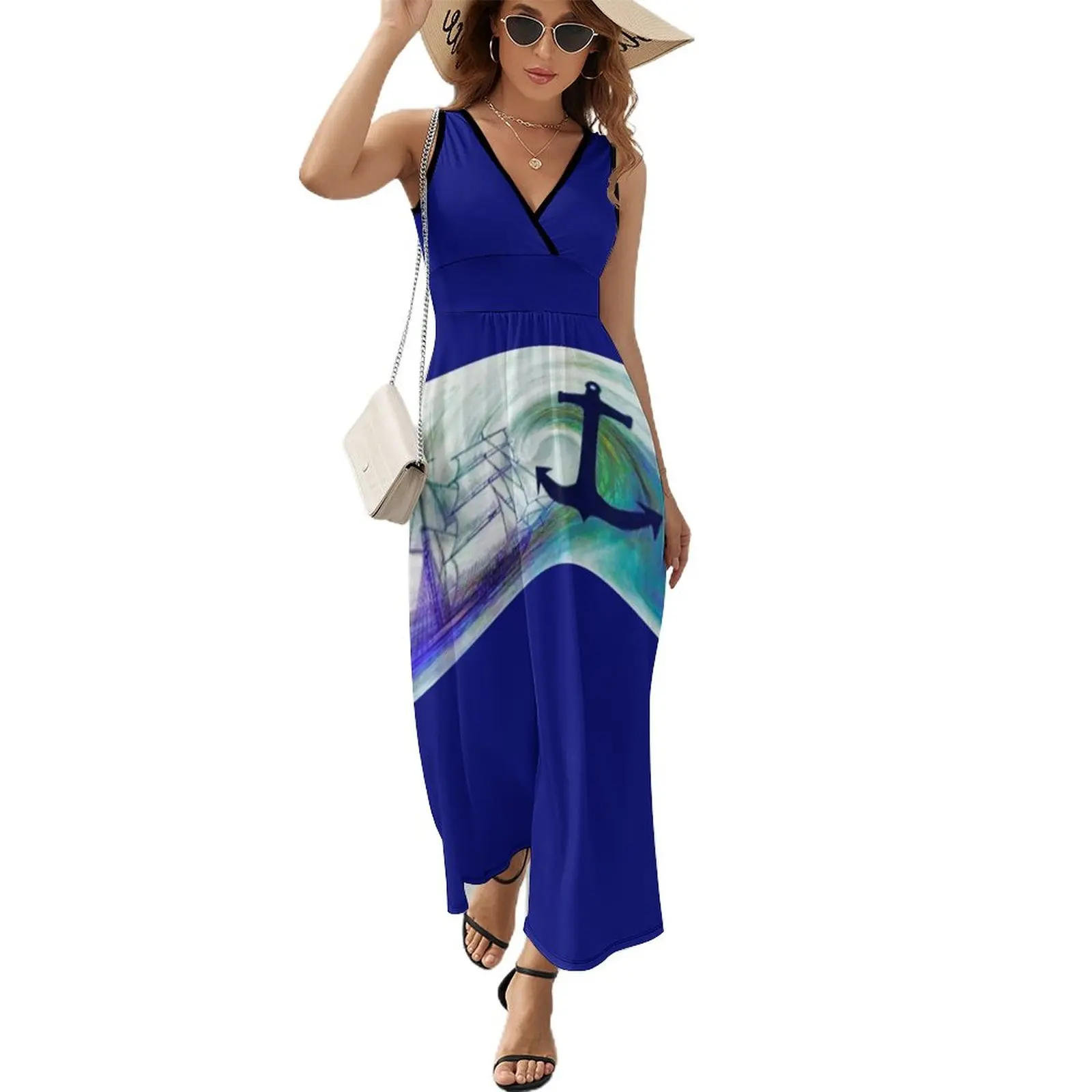 

Nautical Blue Sleeveless Dress Bridesmaid dress woman summer dresses Womens dresses