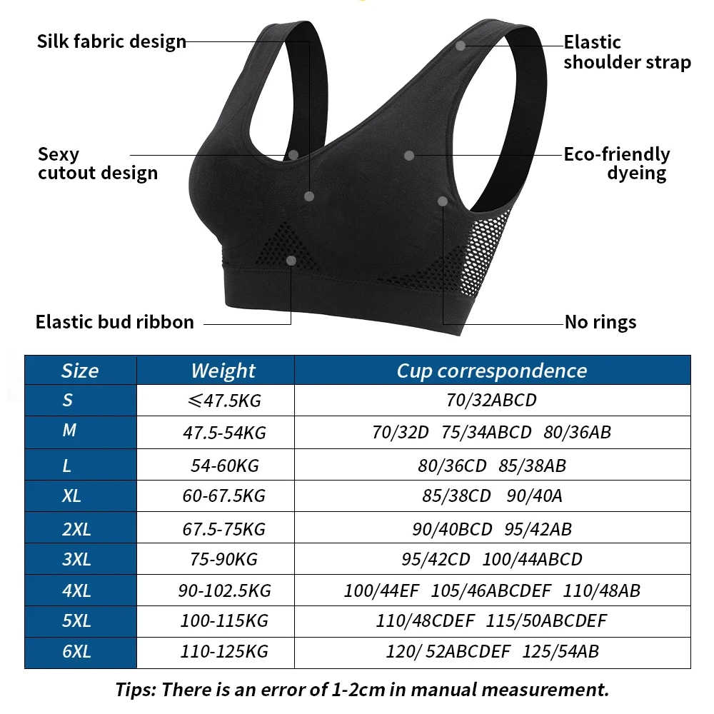 M-5xl Sports Bras And Panty Sets Women Push Up Breathable Women's Tops Hollow Out Unwired Sexy Lingerie Solid Color Brassiere