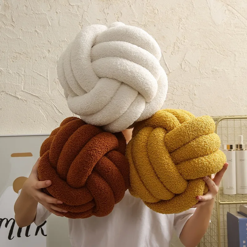 Hand Woven Knotted Ball Pillow Lamb Wool Roll Pillow Sofa Pillow Living Room Round Ball Cushion Headboard Backrest 3