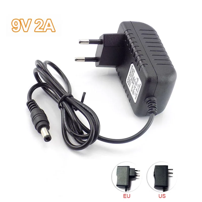 

AC To DC Power Adapter 9V 2A Supply 5.5mm X 2.5mm US EU Plug Converter 2000mA Charger LED Strip Light CCTV Camera 100V-240V L19