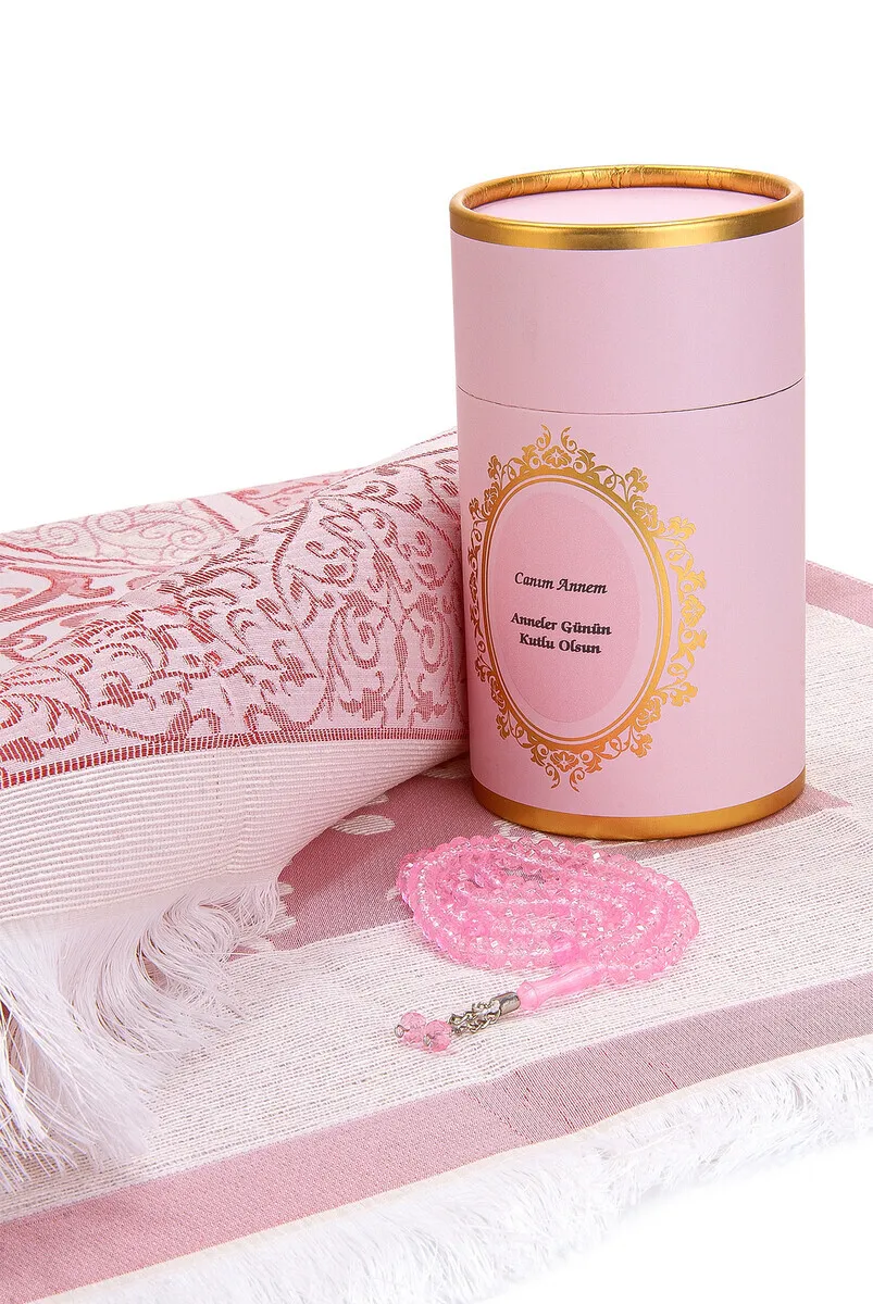 Custom Cylinder Box Set Pink With IQRAH Seccades and Rosary
