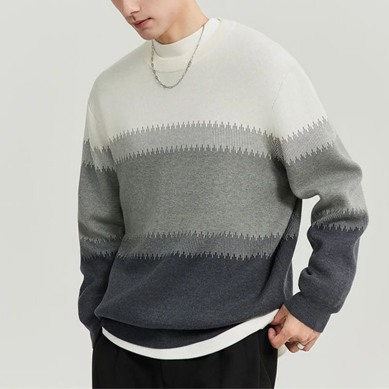 Autumn Winter KPOP Fashion Style Harajuku Slim Fit Tops Loose Casual All Match Knitwear Insert Long Sleeve Patchwork Sweaters