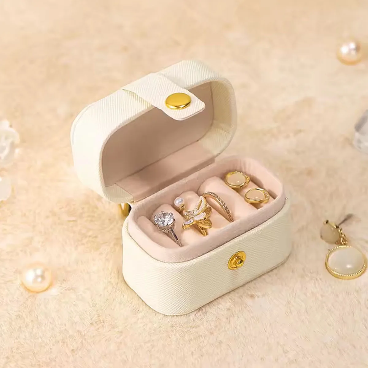 1pc-Exquisite Jewelry Box Simple Ring Necklace Earring Storage Simple Style Daily Travel Portable Storage Box