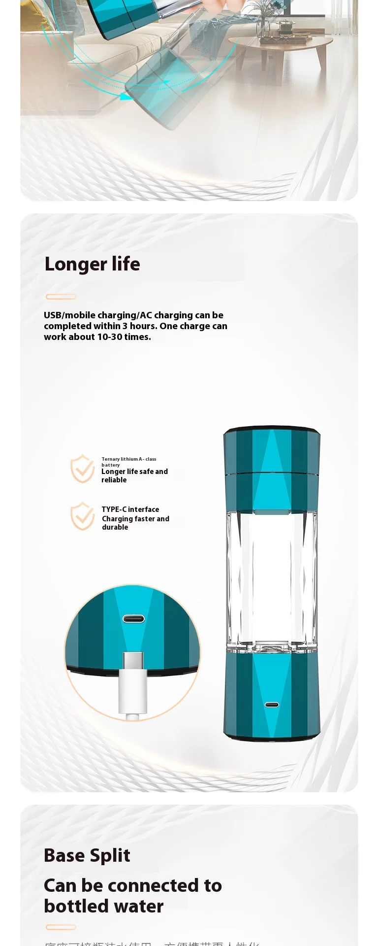 Description Picture 6 of itemSPE Portable Hydrogen Water Bottle Colorful and Customizable 6000-10000 ppb Portable USB Powered Hydrogen Water Generator