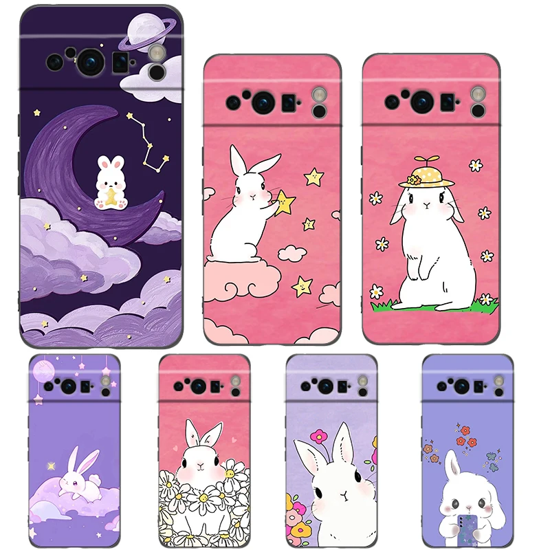 Cute Colorful Rabbit Phone Case - Soft Shockproof TPU Black Cover