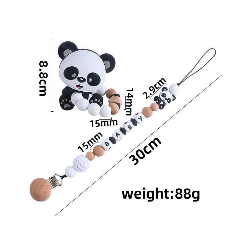 Cute Panda DIY Silicone Baby Pacifier Clip Personalised Name Colorful Pacifier Chain Teething Decorative Beads