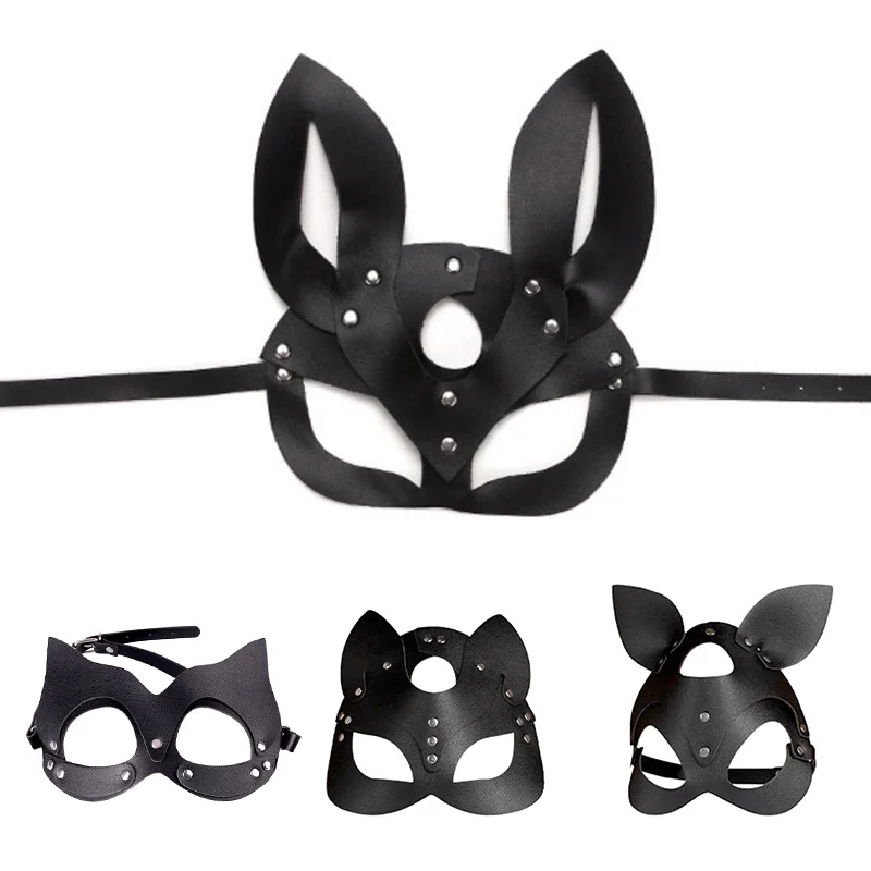 

8 Styles Black PU Leather Halloween Pig Fox Rabbit Cat Deer Mask Creative Women Cosplay Masquerade Scary Party Decoration