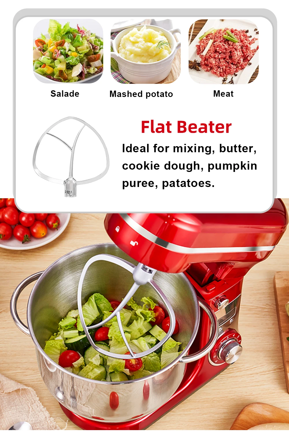 Egg White Whisk Dough Hooks Flat Beater for Stand Mixer Spare Parts Stainless steel aluminium alloy