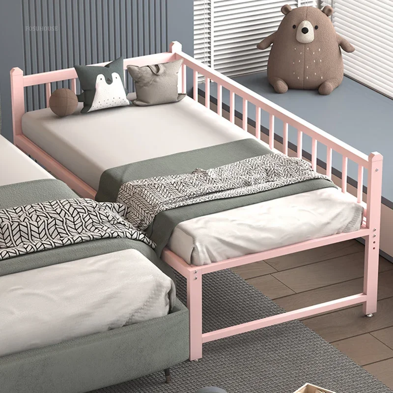 Modern Wrought Iron Children's Bed for Home Spliced Adjustable Height Child Bed Creative Light Luxury Design Beds for Children