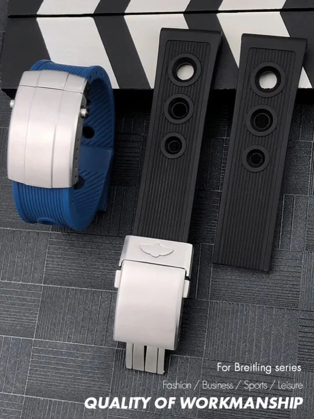 FFHAO Zachte Rubber Band Voor Breitling Avenger Navitimer 20mm 22mm 24mm Siliconen Horlogeband Waterdichte Armbanden Horloge Band, 22mm, agaat