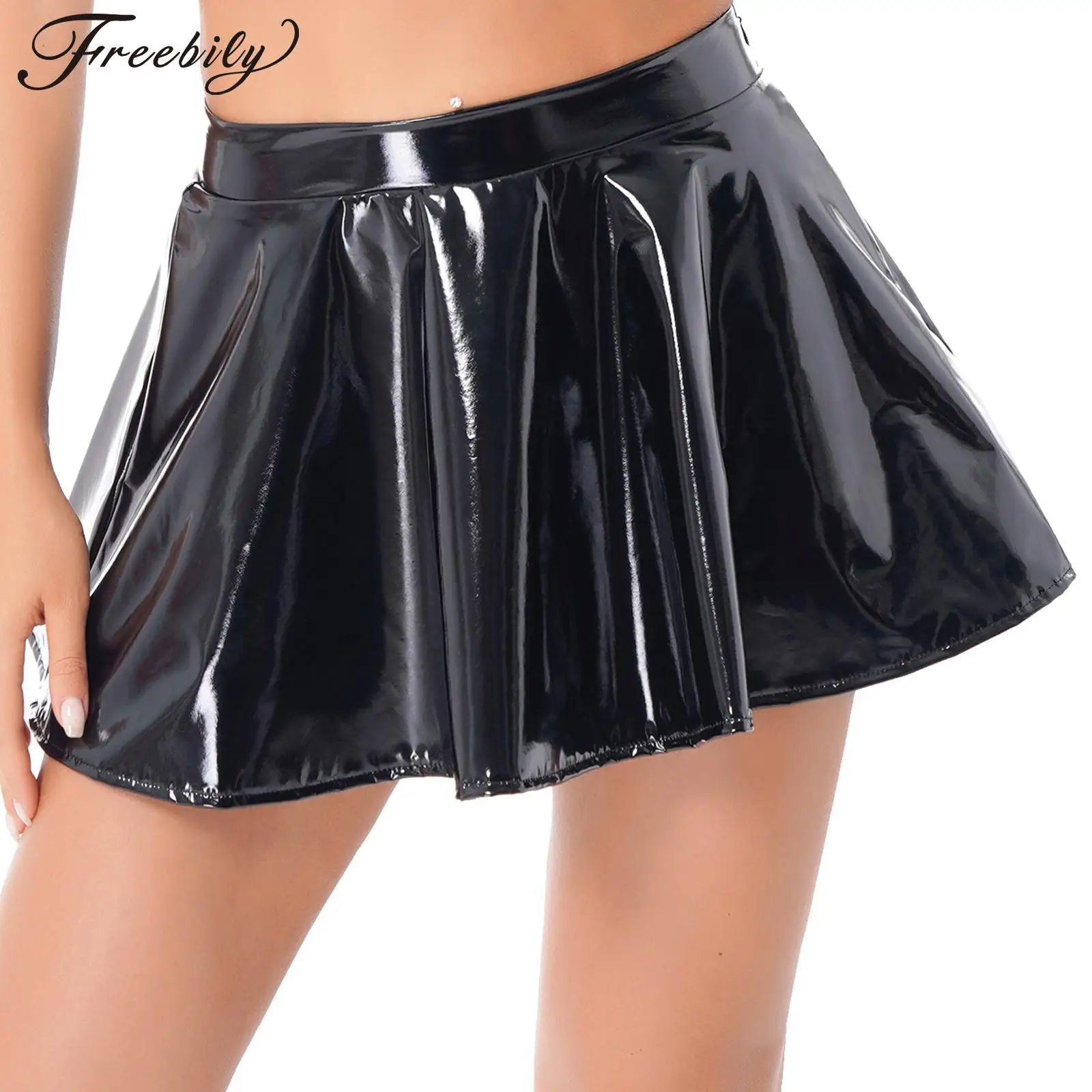 

Womens Patent Leather Pleated Skirts Glossy Mini Skirt Sexy High Waist Kawaii Short Skirts Y2k Festival Rave Party Clubwear